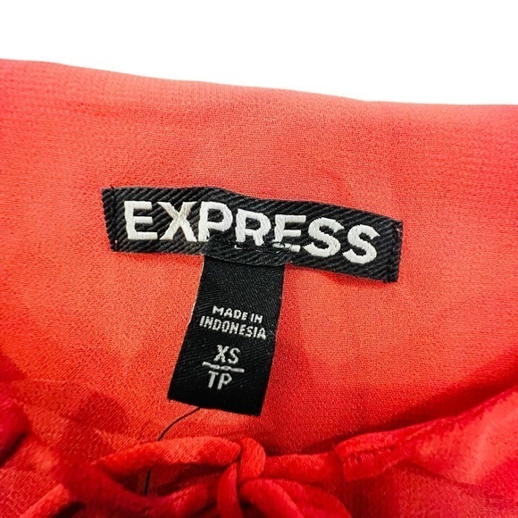Express Orange Blouse V-Neck Chiffon Top XS Long Bell Sleeves Tie‎ Neckline NWT - Picture 6 of 15